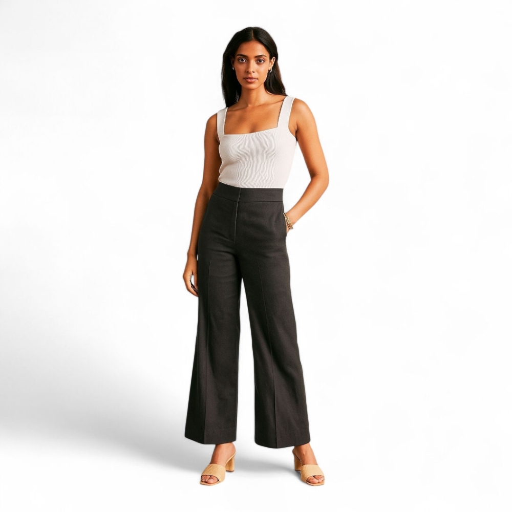 Anthropologie Maeve Linen Blend Wide Leg Pants Black Quiet Luxury Minimalist | 6